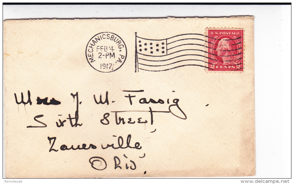 USA -  1917 - ENVELOPPE De MECHANICSBURG Avec MECANIQUE TYPE "DRAPEAU" - - Marcofilia