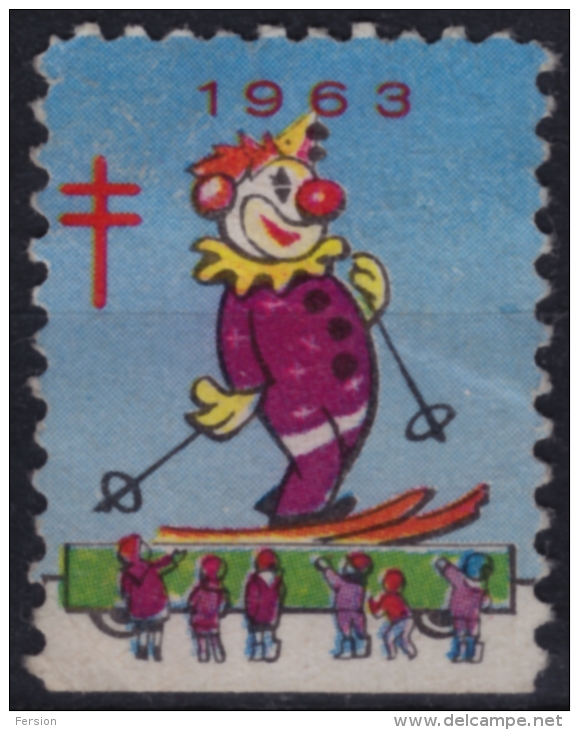 Clown + SKI - Tuberculosis Charity Stamp / Cinderella / Label - 1963 - Circus