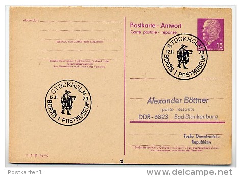 Borås I Postmuseum STOCKHOLM 1970 On East German Reply Postal Card P74A - Autres & Non Classés