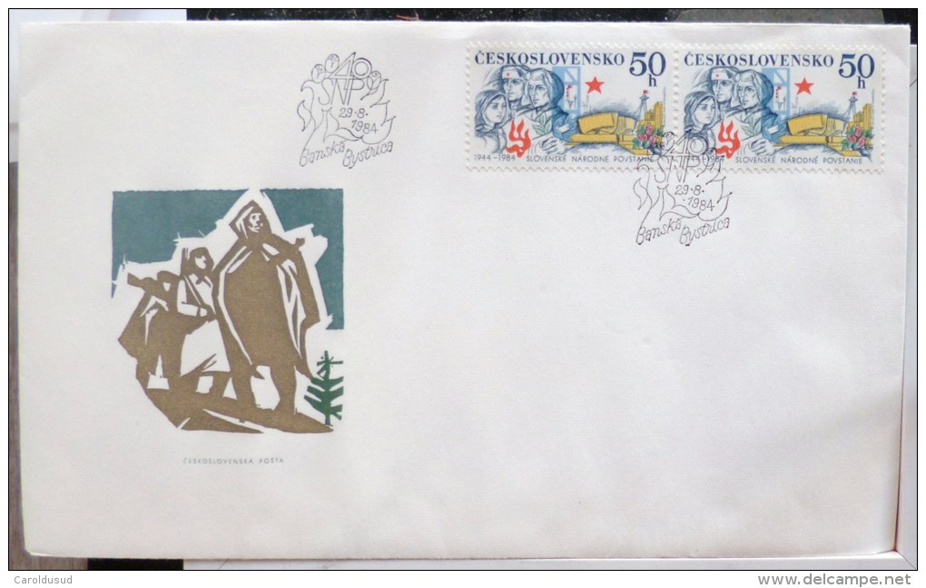 Lot 9x Timbre Oblitere + 3x Enveloppe TCHECOSLOVAQUIE FDC 40 SNP Slovenske Narodne Povstanie 14-07-1984 Banska Bystrica - FDC