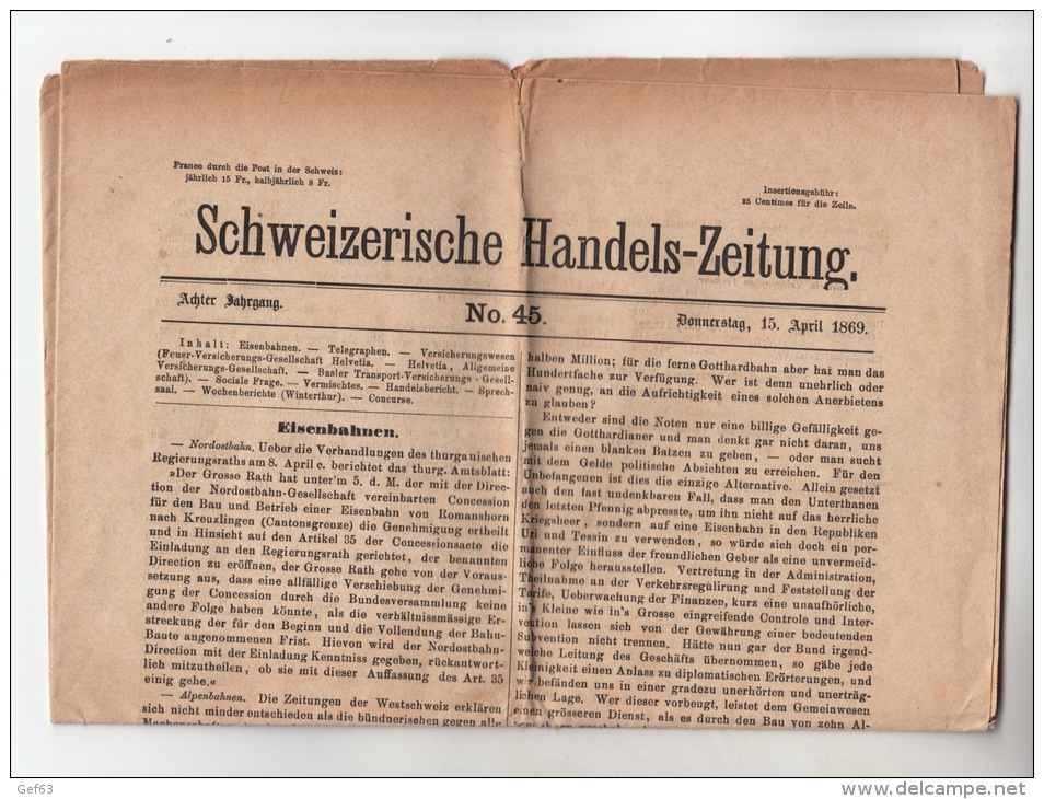 Schweizerische Handelszeitung 1869 / Journal Suisse Du Commerce 1869 - Autres & Non Classés