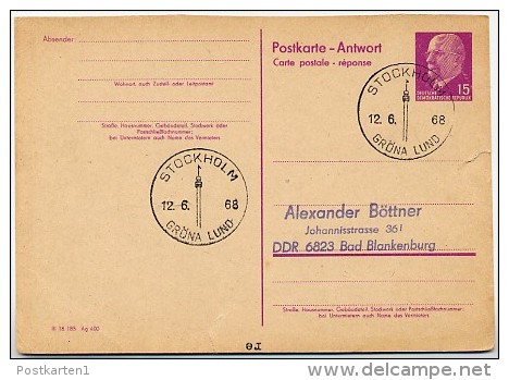 GRÖNA LUND STOCKHOLM Schweden 1968 Auf DDR P 74 A Antwort-Postkarte - Other & Unclassified