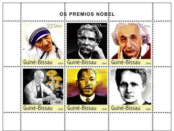 Gb3215 Guinea Bissau 2003 Prix Nobel S/s Mushroom M.Teresa Schweitzer Einstein Fleming M.L.King M.Ccuire - Albert Schweitzer