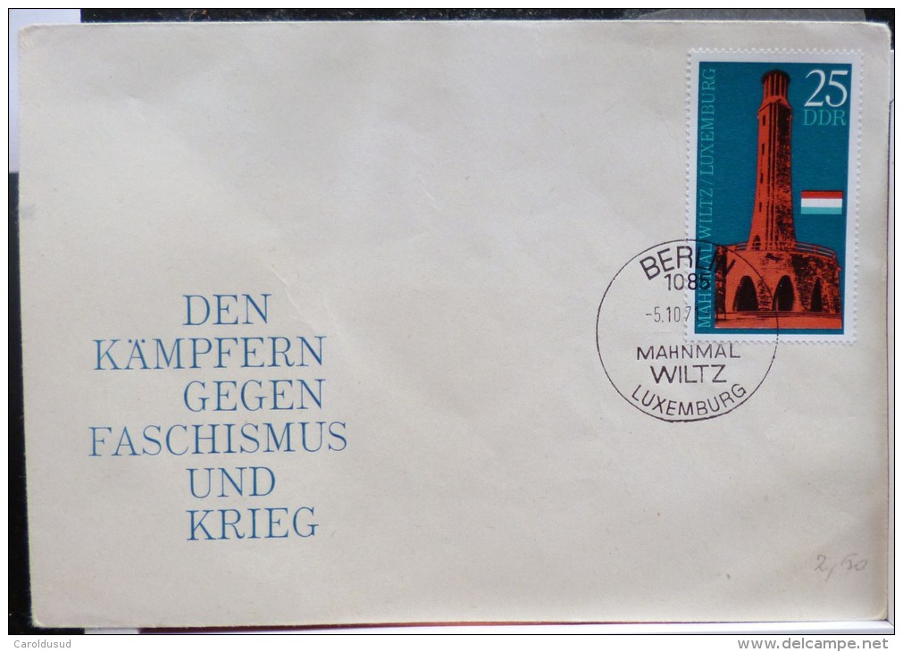 Enveloppe FDC  + Timbre Den Kampfern Gegen Faschismus Und Krieg Cachet Berlin Mahnmal Wiltz 1er Jour 1971 Luxemburg - Collections