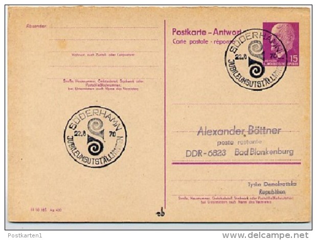 UTSTÄLLNINGEN SÖDERHAMN 1970 On East German Reply Postal Card P74A - Sonstige & Ohne Zuordnung