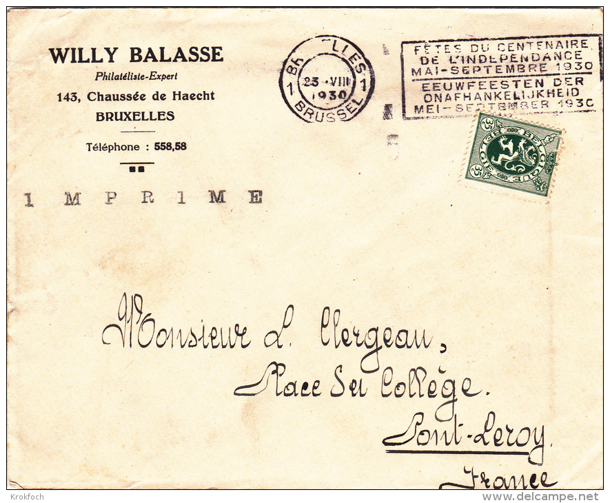 Bruxelles 1930 - Flamme Fêtes Du Centenaire - Letter Brief Cover - Vlagstempels