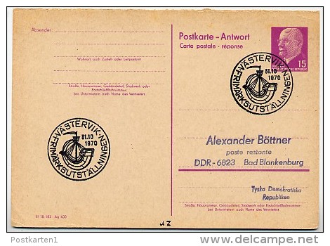 UTSTÄLLNINGEN VÄSTERVIK 1970 On East German Reply Postal Card P74A - Autres & Non Classés