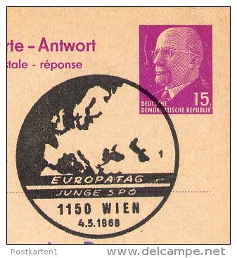 DDR P74 A Antwort-Postkarte PLATTENFEHLER!  EUROPATAG SPÖ WIEN 1968 - Postkaarten - Gebruikt