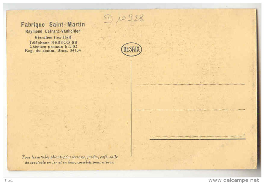 D10929 - BIERGHES  (lez-Hal) - Fabrique Saint-Martin Raymond Lefranc-Vanholder  *articles Pliants Pour Terrasse, Jardin* - Rebecq