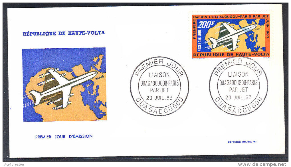 B0214 Upper Volta 1963, Jet Ouagadougou - Paris  FDC - Upper Volta (1958-1984)