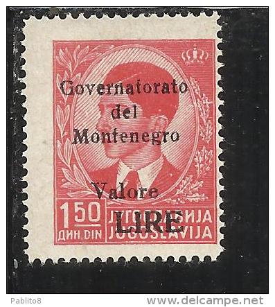 MONTENEGRO 1942 GOVERNATORATO BLACK OVERPRINTED SOPRASTAMPA NERA LIRE 1,50 D MNH - Montenegro