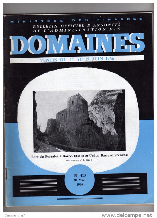 Bulletin Officiel Annonces Administration Domaines-N°413-Fort Du Portalet (Basses-pyrénées) Borce, Etsaut, Urdos- - Autres & Non Classés