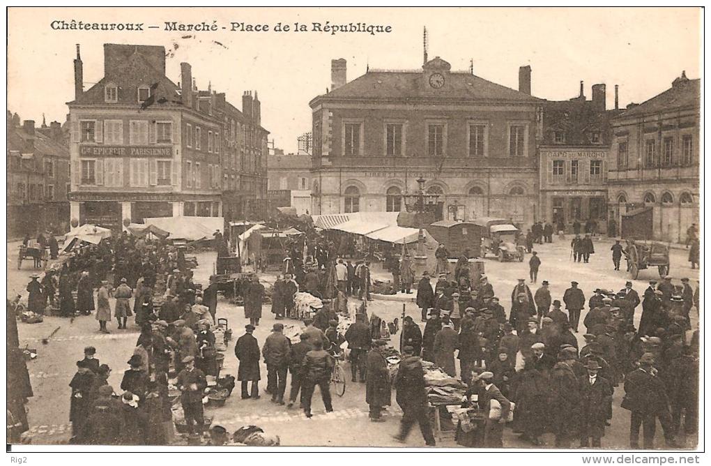 36 - CHATEAUROUX,  MARCHE - PLACE DE LA REPUBLIQUE - ECRITE - Chateauroux