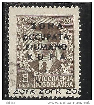 OCCUPAZIONI ITALIANE ITALY ITALIA ZONA FIUMANO KUPA 1941 OVERPRINTED SOPRASTAMPATO 8 D USATO USED OBLITERE' - Fiume & Kupa