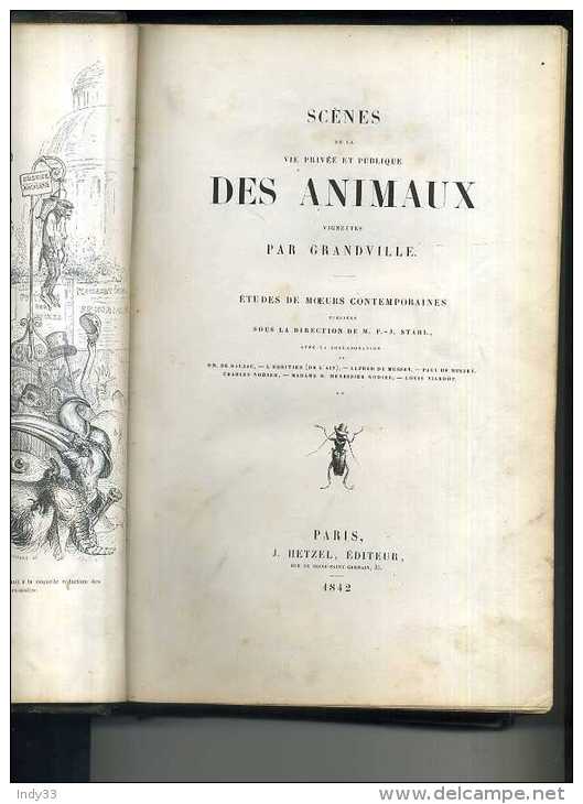 - SCENES DE LA VIE PRIVEE ET PUBLIQUE DES ANIMAUX TOME 2 . ILLUSTRATIONS DE  GRANDVILLE . PARIS HETZEL 1842 . - 1801-1900