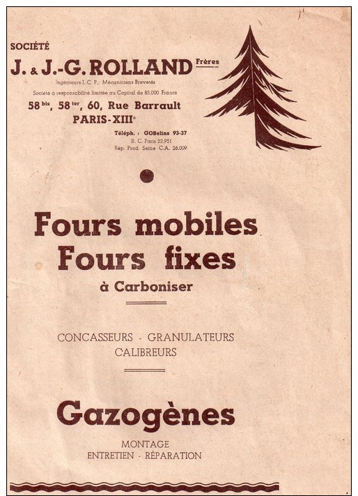 Fscicule Publicitaire Des Fours Mobiles Et Fixes " Ste J.g.rolland , Paris 13eme",concasseurs,granulateurs,gazogene - Advertising