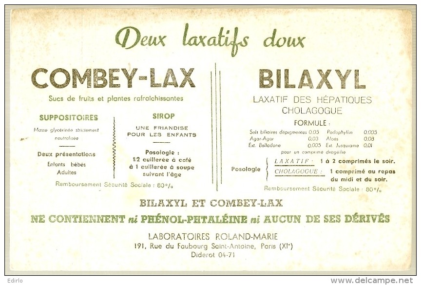 BUVARD - Produits Parmacieutiques -  Laboratoire Roland Marie Paris COMBOLAX Bilaxil - Un Peu Sale - Chemist's