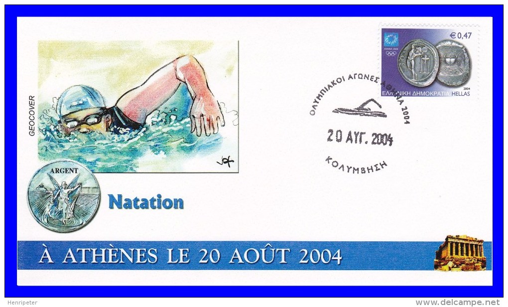 2207 (Yvert) Sur FDC Illustrée - Natation Laure Manaudou Médaille D'argent Jeux Olympiques D'été 2004 Athènes - FDC