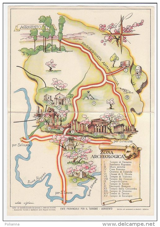 C01014 - Cartina Figurata ZONA ARCHEOLOGICA - Ente Prov. Turismo AGRIGENTO - Illustrata Da Cigheri 1952 - Altri & Non Classificati