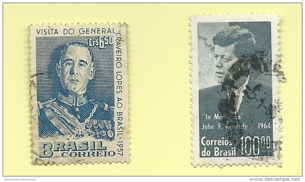 TIMBRES - BREZIL - PRÉSIDENTS - JOHN F. KENNEDY (U.S.A.) ET GEN. CRAVEIRO LOPES (PORTUGAL) - Kennedy (John F.)