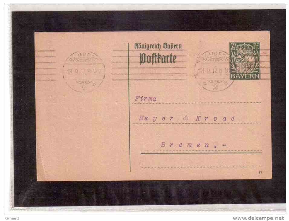 DE518   -   GERMANY-BAYERN   POSTAL HISTORY   -   POSTKARTE   MICHEL NR. P.98  I/02   -     BAMBERG 13.9.1912 - Other & Unclassified