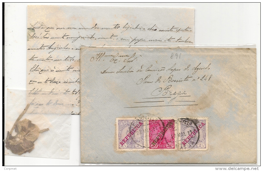PORTUGAL - VF 1911 COVER With Full Letter And Flower To BRAGA - Tied By Surcharge REPUBLICA - Cartas & Documentos