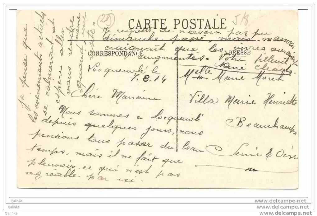 29 Finistere Locquenole Vue Sur Le Dourduff, LL N° 6, Circulé 7 Août 1914, Cachet De La Poste De Morlaix - Autres & Non Classés
