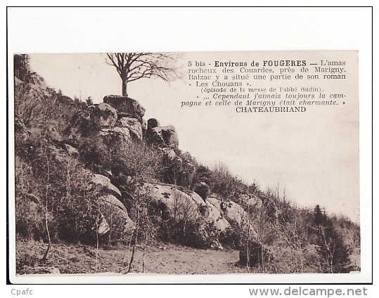 Carte 1920 Environs De Fougères : Amas Rocheux Des Couardes Près De Marigny,roman De Balzac"les Chouans" (Chateaubriand) - Autres & Non Classés