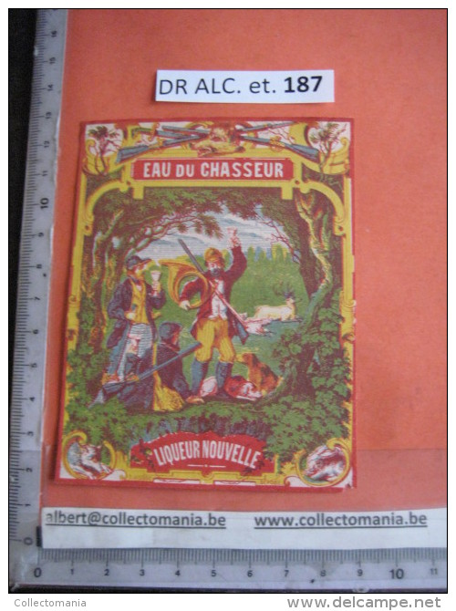 1  XIX Ième Etiquette  LITHO  - Eau Du Chsasseur - Chasse , Chien, Rifle, FUSILLE , GIBIER -  IMPRIMEUR G. NISSOU - Jagd