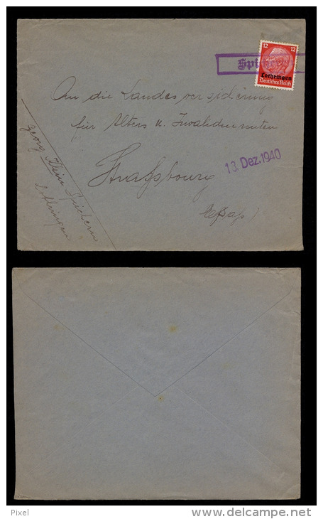 Lorraine 13-12-1940 - Griffe Encadrée Spicheren Sur Lettre Vers Strasbourg - Lettres & Documents