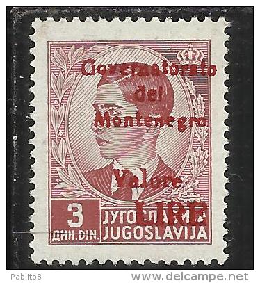 OCCUPAZIONE ITALIANA MONTENEGRO 1942 GOVERNATORATO RED OVERPRINTED SOPRASTAMPA ROSSA LIRE 3 D MNH - Montenegro