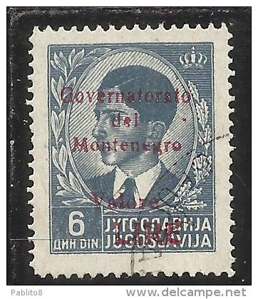 OCCUPAZIONE ITALIANA MONTENEGRO 1942 GOVERNATORATO RED OVERPRINTED SOPRASTAMPA ROSSA LIRE 6 D USATO USED OBLITERE' - Montenegro