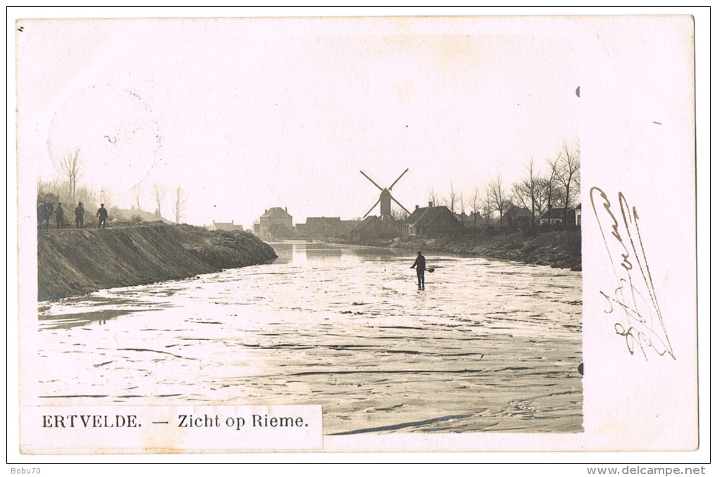 MOLEN / MOULIN RIEME - ERTVELDE (GENT-ZELZATE). - FOTOKAART(!) "Zicht Op Rieme" (1904) - Evergem