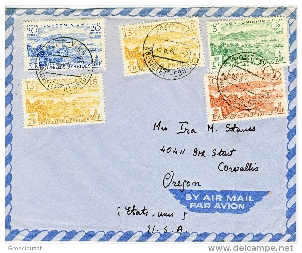 Nouvelles Hebrides, 1960 - Bella Lettera Da Port Vila A Oregon (USA) Con Condominium N. 175, 176, 177 (x 2), 178 - Otros & Sin Clasificación