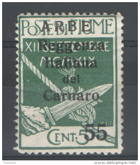 ARBE 1920 55 C. SU 5 C. CARATTERI PICCOLI * GOMMA ORIGINALE - Arbe & Veglia