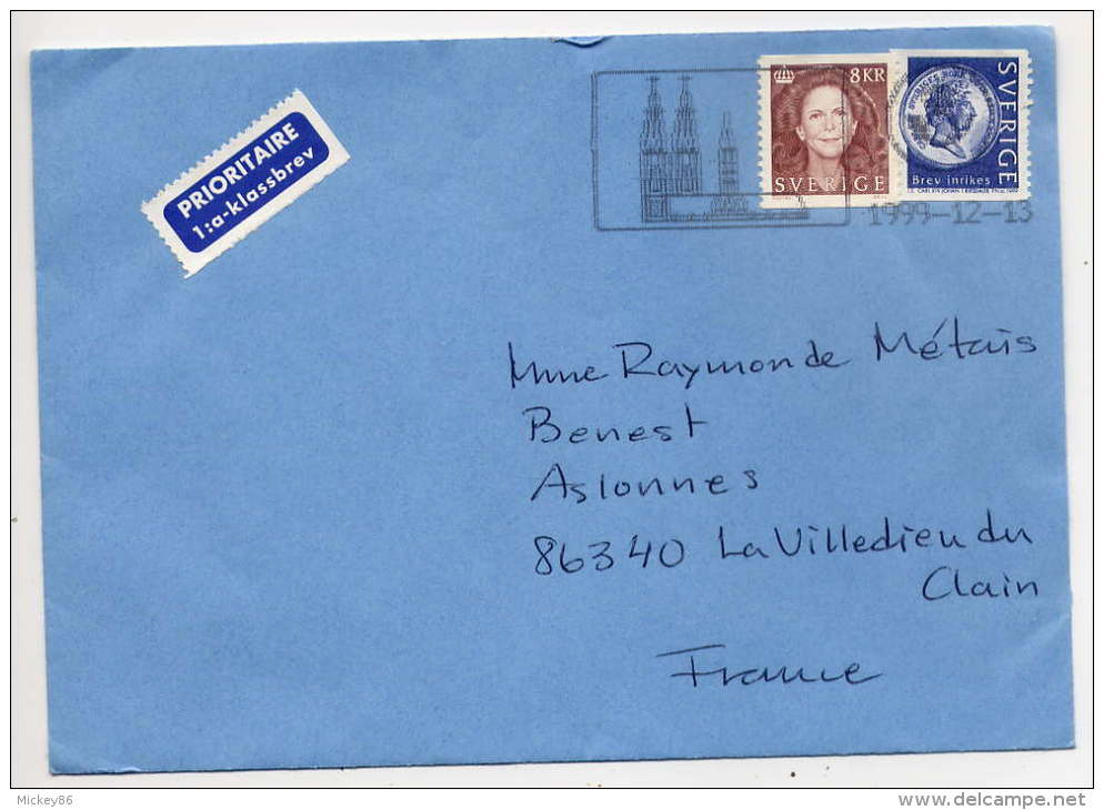 1999--Lettre De Suède Pour La France (La Villedieu Du Clain-86) - Storia Postale