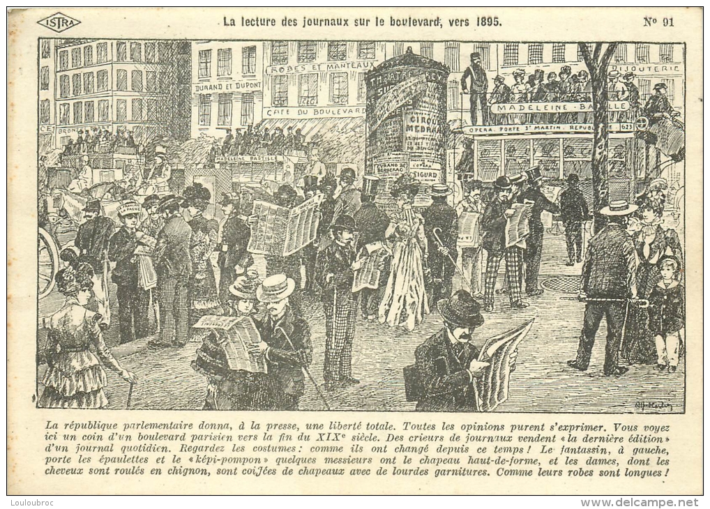 HISTOIRE DE FRANCE ILLUSTRATION DESSIN D'ALFRED CARLIER  LA LECTURE DES JOURNAUX SUR LE BOULEVARD PARIS  EDITION ISTRA - Histoire