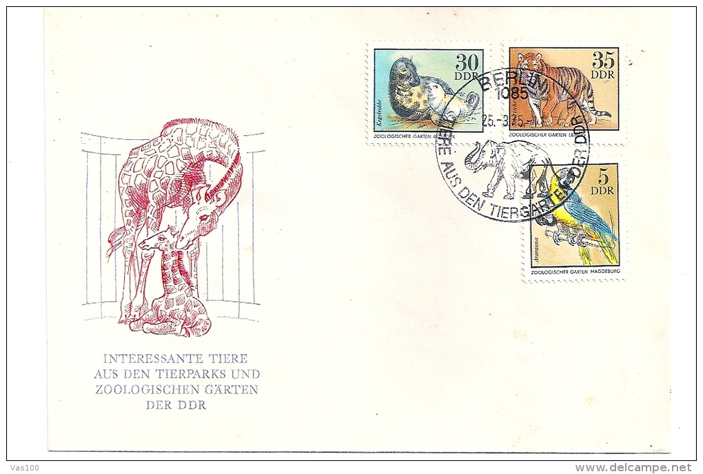 GIRAFFES, RINOCEROS, ZEBRA, ELEPHANT, ZOO, 3X SPECIAL COVERS, OBLIT. CONC, 1975, ROMANIA - Giraffes