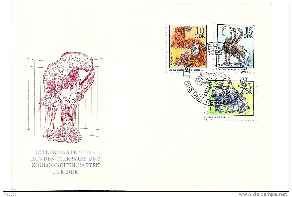 GIRAFFES, RINOCEROS, ZEBRA, ELEPHANT, ZOO, 3X SPECIAL COVERS, OBLIT. CONC, 1975, ROMANIA - Giraffes