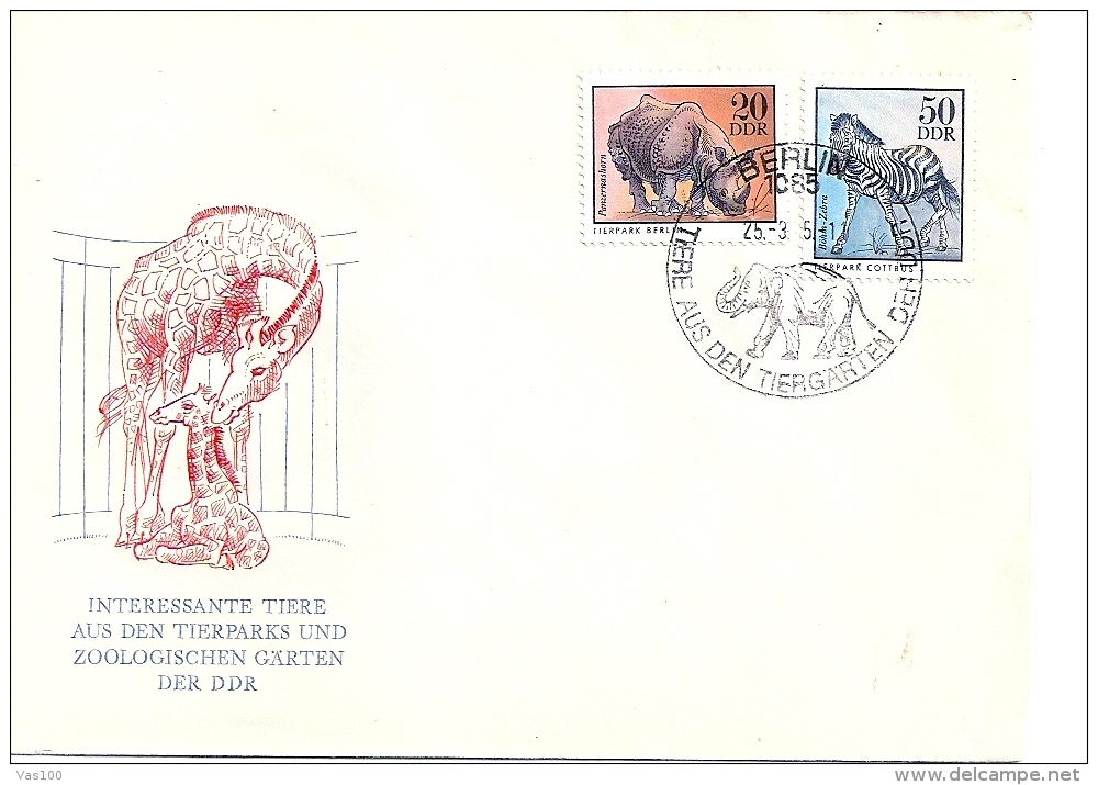 GIRAFFES, RINOCEROS, ZEBRA, ELEPHANT, ZOO, 3X SPECIAL COVERS, OBLIT. CONC, 1975, ROMANIA - Jirafas