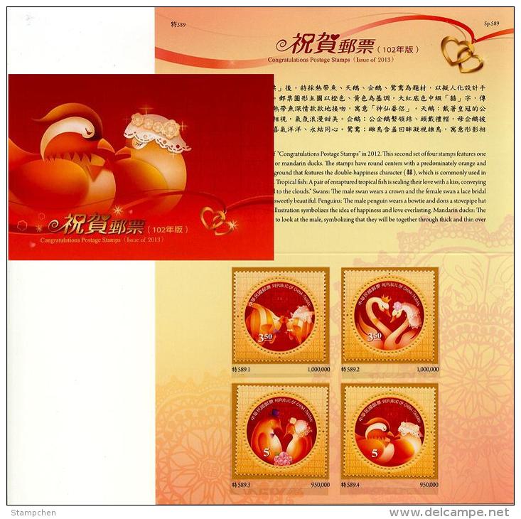 Folder 2013 Congratulations Stamps Chinese Wedding Bird Fish Swan Penguin Mandarin Duck Circular Stamp Unusual - Cisnes