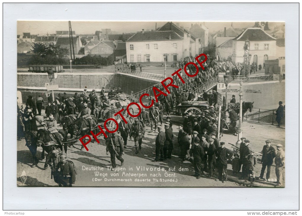 TROUPES Allemandes-Ecluse-TEXTE-VILVOORDE-Animation-Soldats-CARTE PHOTO Allemande-GUERRE 14-18-1 WK-BELGIQUE-BELGIEN- - Vilvoorde