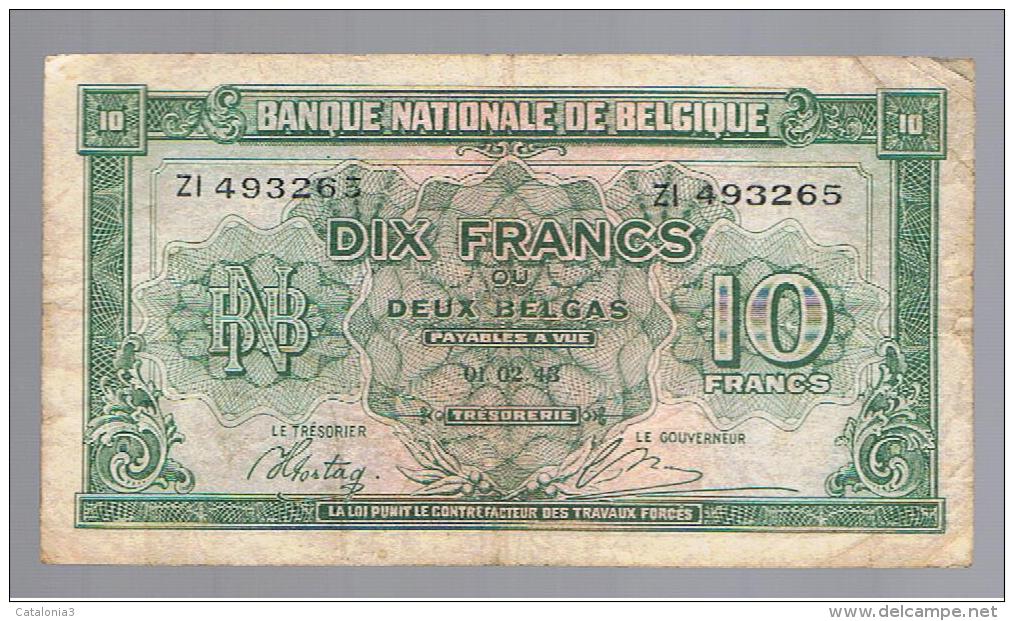 BELGICA - 10 Francs 1943 Circulado P-122 - To Identify