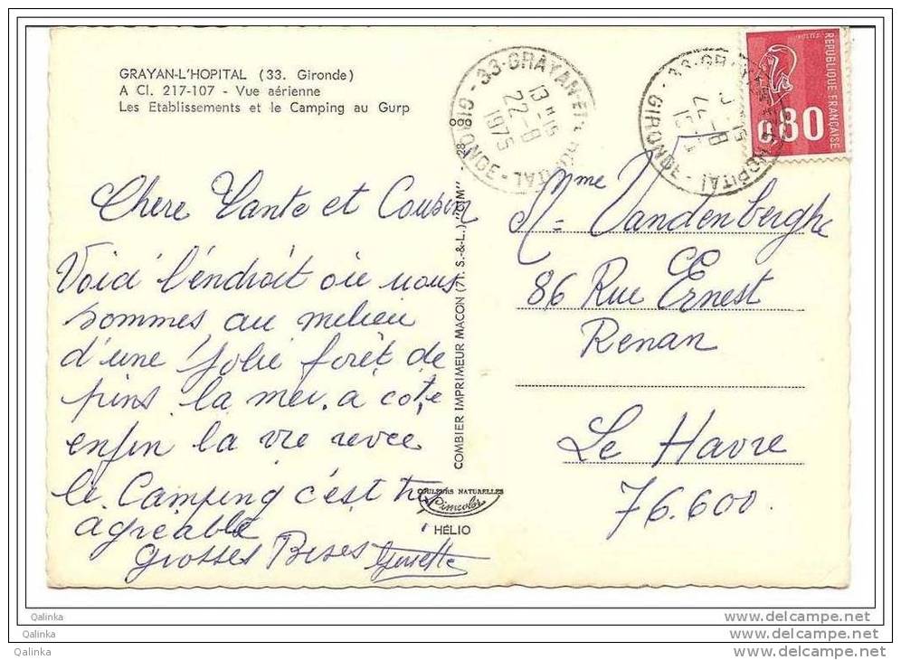 Grayan-L´Hopital (Gironde 33) Recto-Verso, Vue Aérienne, Les Etablissements Et Le Camping Au Gurp, Circulée 22 Août 1975 - Autres & Non Classés