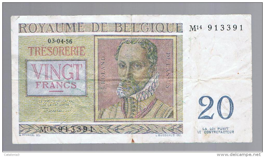 BELGICA -  20 Francs  1956  P-132 Serie M - A Identifier