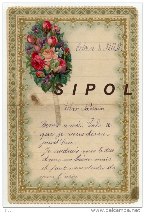 Lettre  De 1912 Avec Découpis à Système Vœux D  Une Petite Alsacienne De 8 Ans à Son Parrain - Fiori