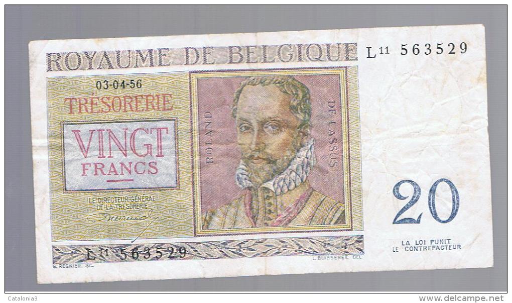 BELGICA -  20 Francs  1956  P-132 Serie L - A Identificar