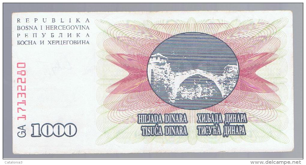 BOSNIA - 1000  Dinara 1992 Circulado  P-15 - Bosnia And Herzegovina