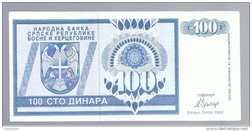 BOSNIA  (Serbia) - 100 Dinara 1992  P-135 - Bosnië En Herzegovina