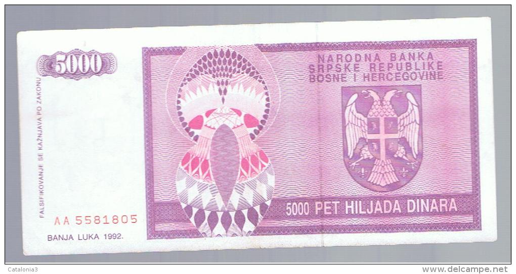 BOSNIA  (Serbia) - 5000 Dinara 1992  P-138 - Bosnia And Herzegovina